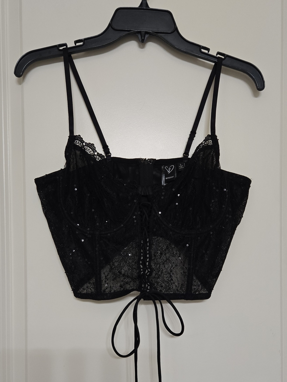 Windsor Black Lace Sequin Corset Crop Top